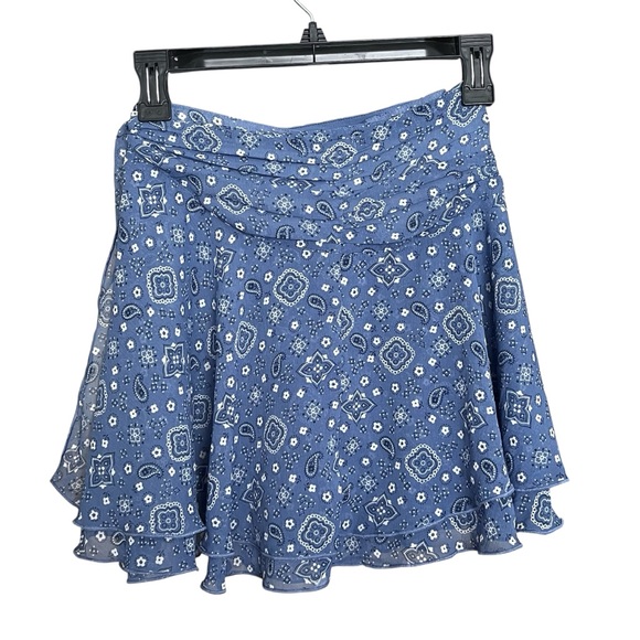 NWT Aerie Micro Mini Wrap Skirt SZ XS Blue Paisley Coquette Cowgirl Western Y2K - Picture 4 of 9